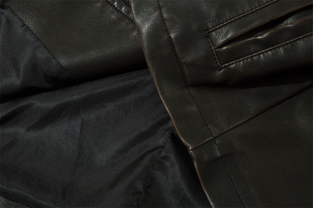 Solid Color PU Leather Coat Men