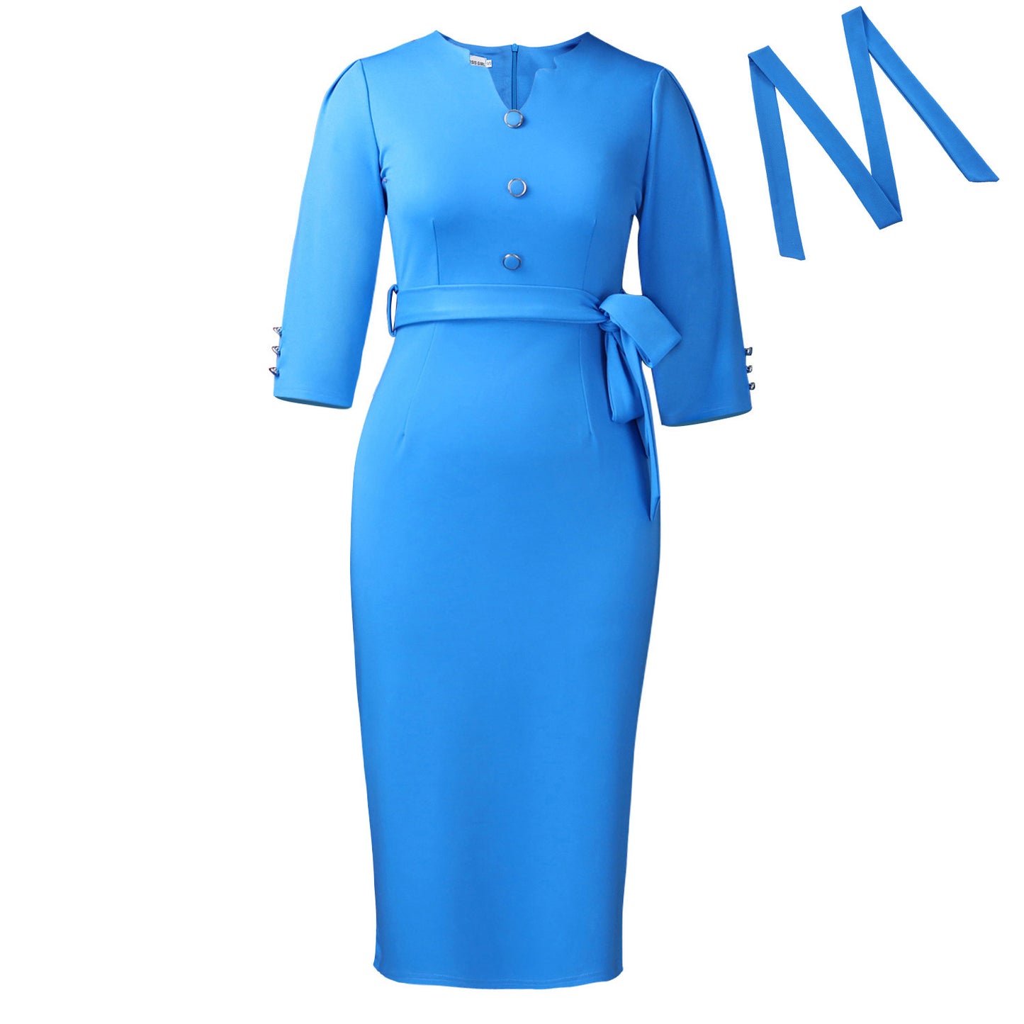 Stylish Sophisticated Solid-color Elegant OL-style V-neck Belted Maxi Dress