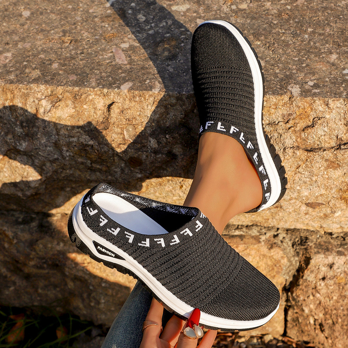 Baotou Semi-slip-on Casual Fashionable Versatile Chic Breathable Mesh Slip-on Pumps