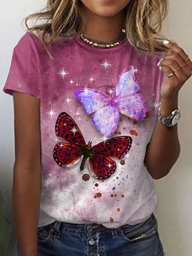 Cute Owl Pattern 3D Printed Round Neck Short Sleeve