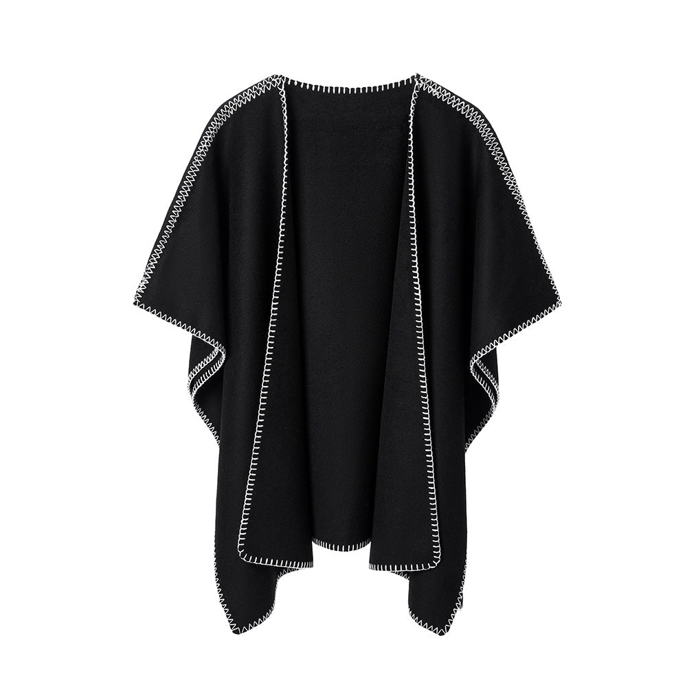 Women's Double-faced Woolen Goods Black Shawl