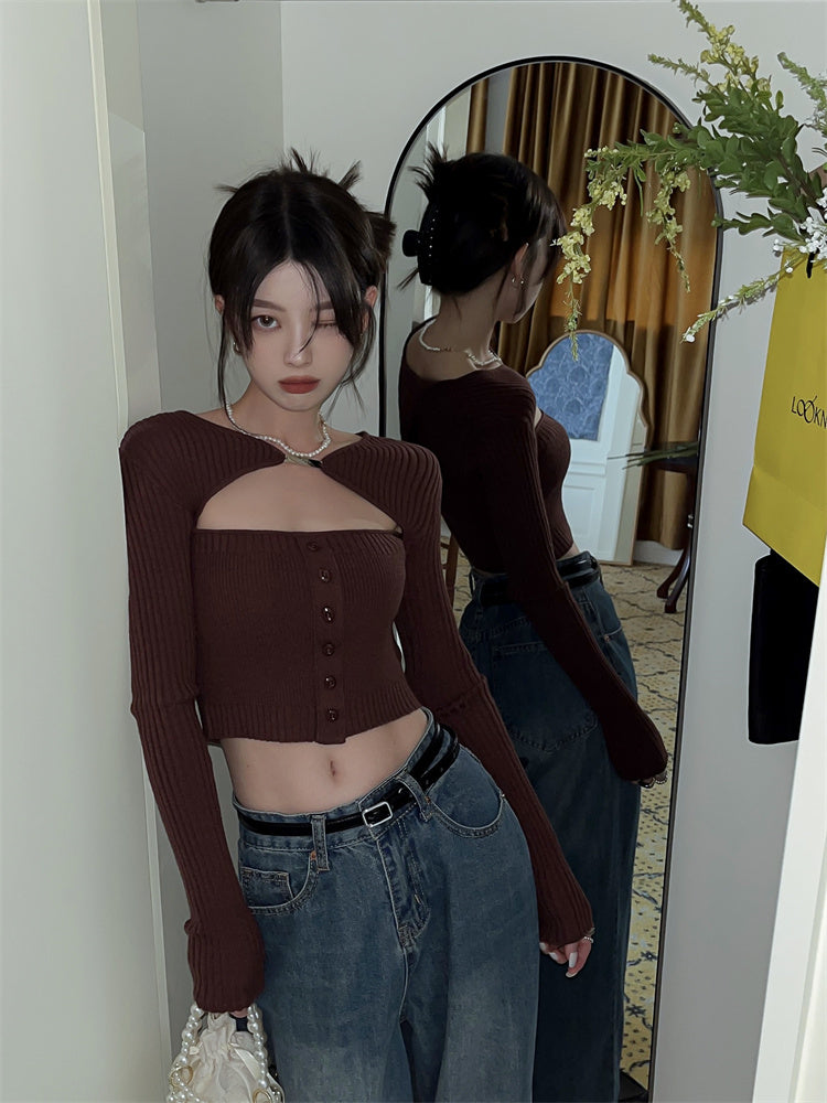 Hollow Out Knit Women's Long Sleeved Top