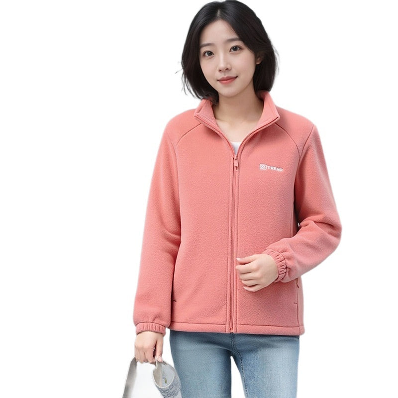 Fleecelined Polar Fleece Jakke Varm Ståkrave Cardigan
