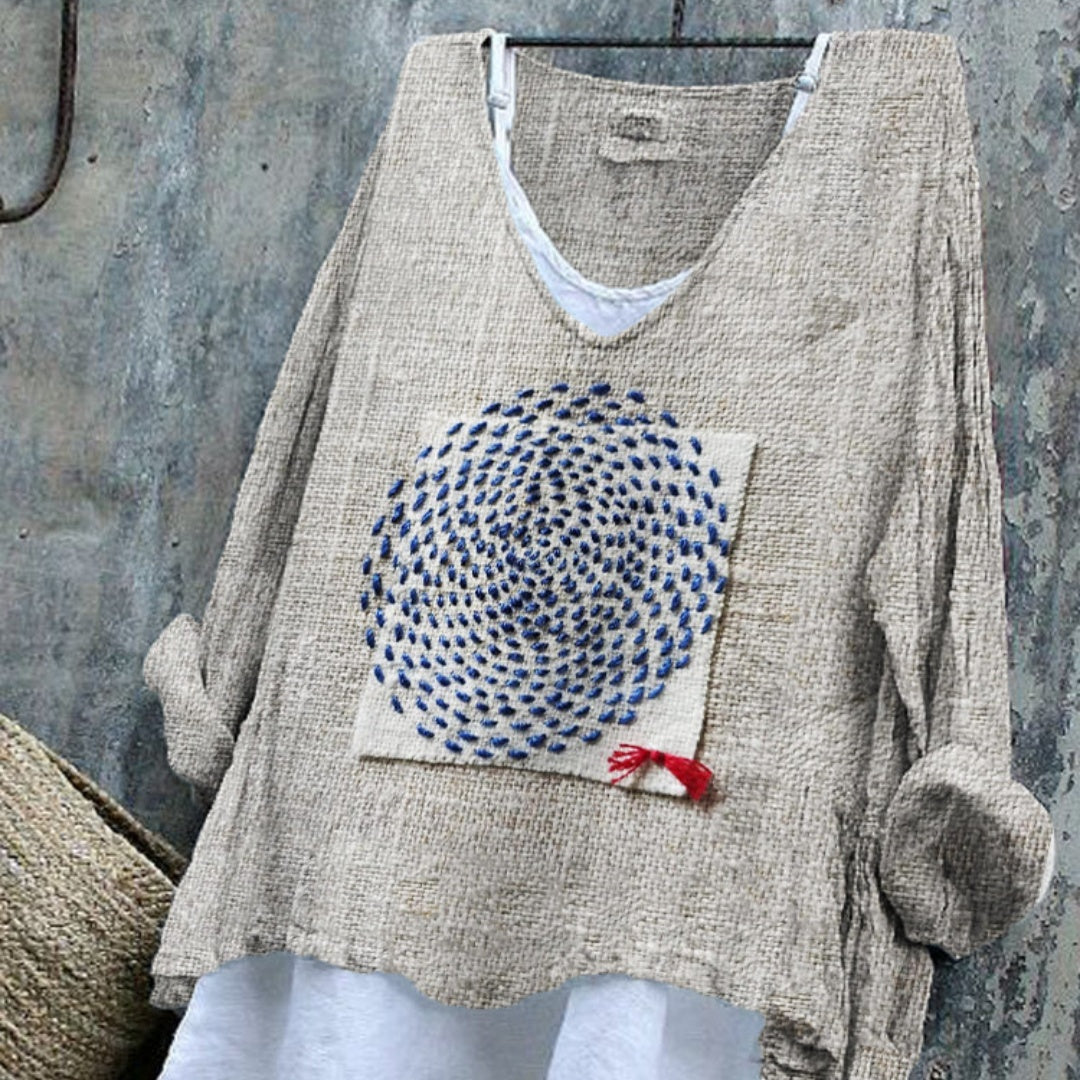 Women's Long-Sleeve Printed Casual Loose Crew-Neck Top