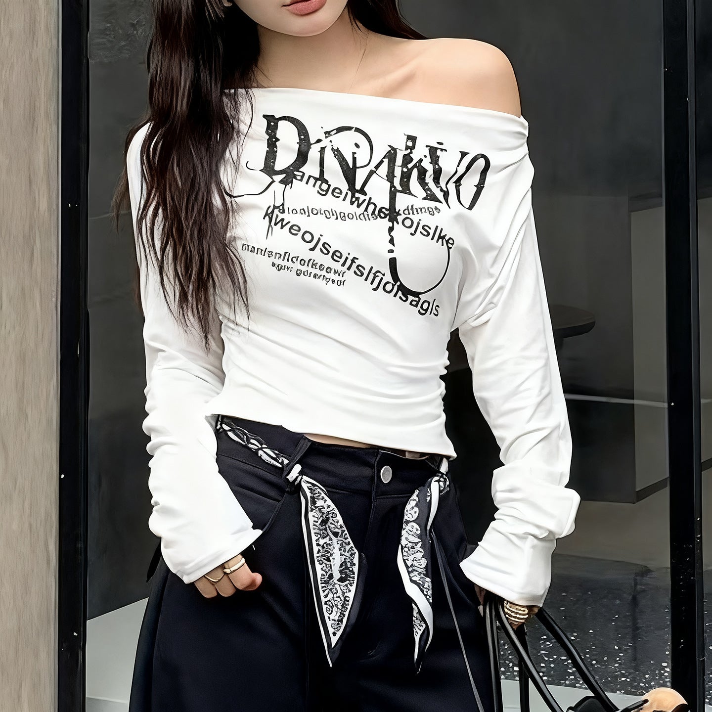 One-shoulder Slanted Shoulder Long Sleeve Slim And Slimming Base Shirt