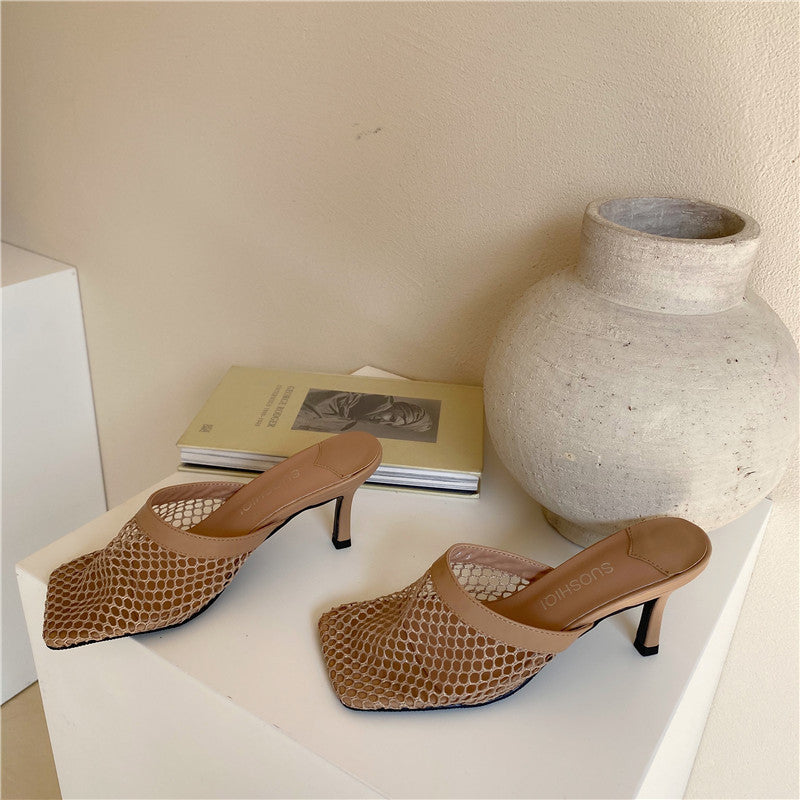 Fishnet hole square head high heel half drag
