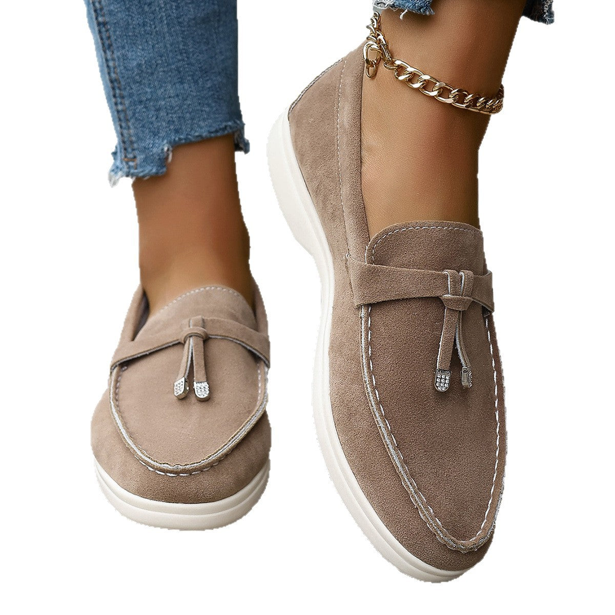 Casual One Pedal Loafer Tassel Shallow Mouth Loafers For Women
