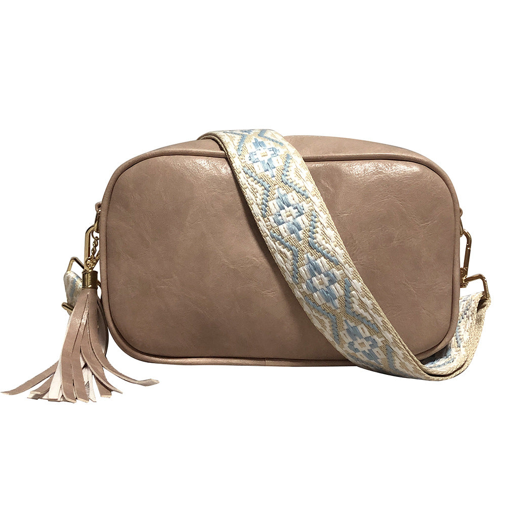 Fashion Tassel Bag Ethnic Jacquard Cotton Wide Shoulder Strap