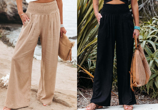Women's Pants Casual Wide Leg Cotton Linen Loose Trousers