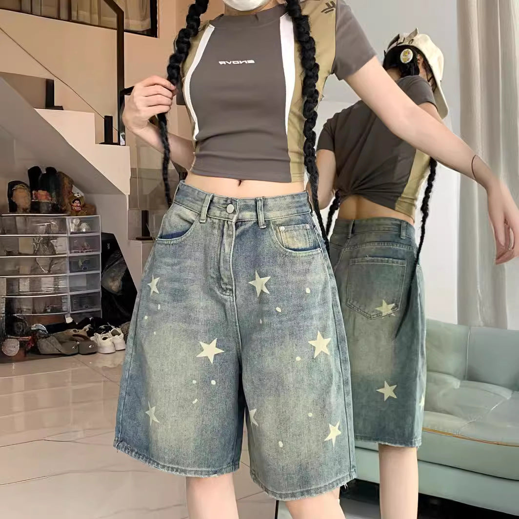 Retro Washed Distressed XINGX Denim Five-point Shorts Til Kvinder
