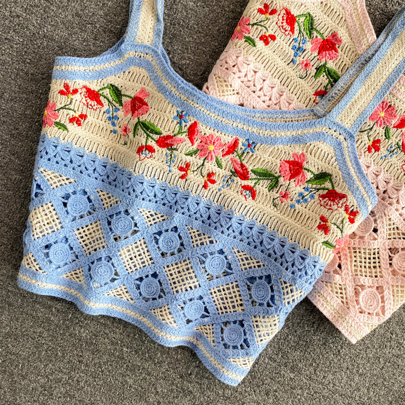 Women's Embroidered Knit Design Sleeveless Top