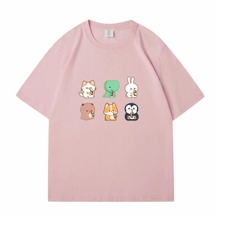 Boba Love Friend Loose Round Neck Print T-shirt