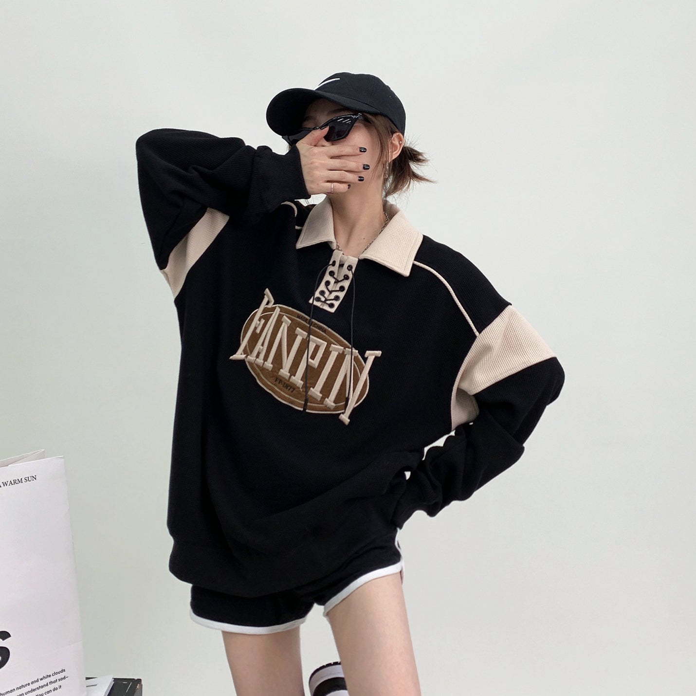 Versatile Loose Waffle Long Sleeve Sweater