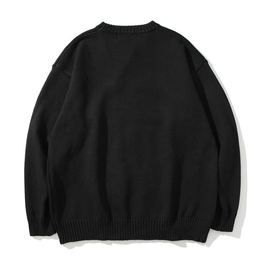 Contrast Color Abstract Pattern Round Neck Sweater Casual Loose