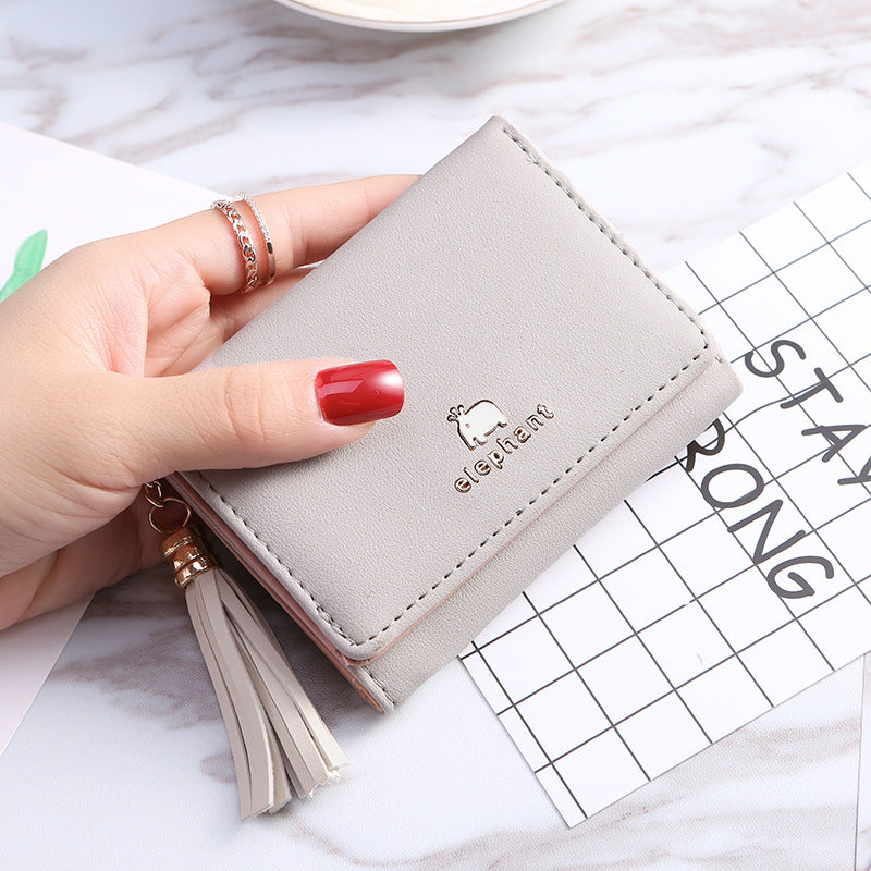 Three Fold Short Lady's Small Tassel Wallet Bag