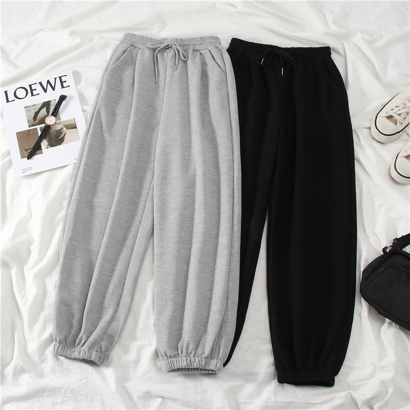 Fleece-lined Outer Wear Straight-leg Ankle-banded Pants