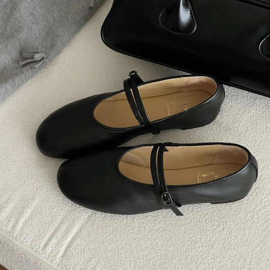 Soft Retro Grandma Shoes Round Toe Shallow Mouth Versatile Mary Jane Shoes