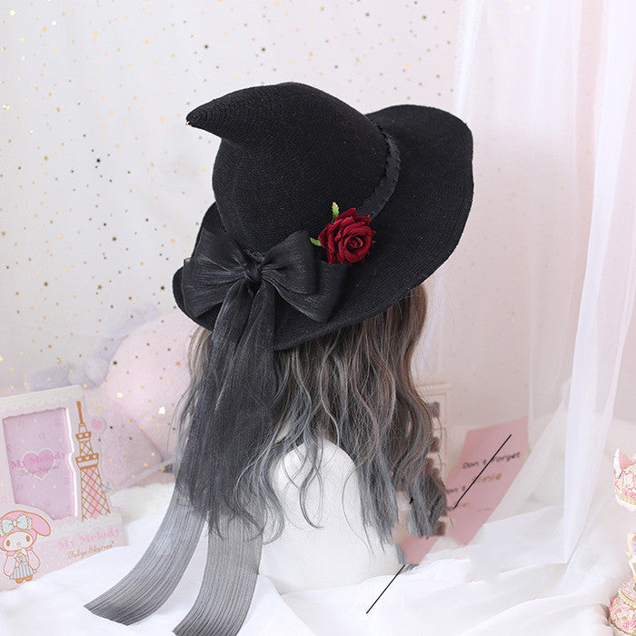 Lolita Halloween Retro Heksehat Maskerade Rose Stor Sløjfe Troldmandshat Gotisk Magisk Pigehat Cosplay Tilbehør Festdekoration