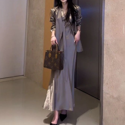 Womens Blazer And High-Waisted Dress Set