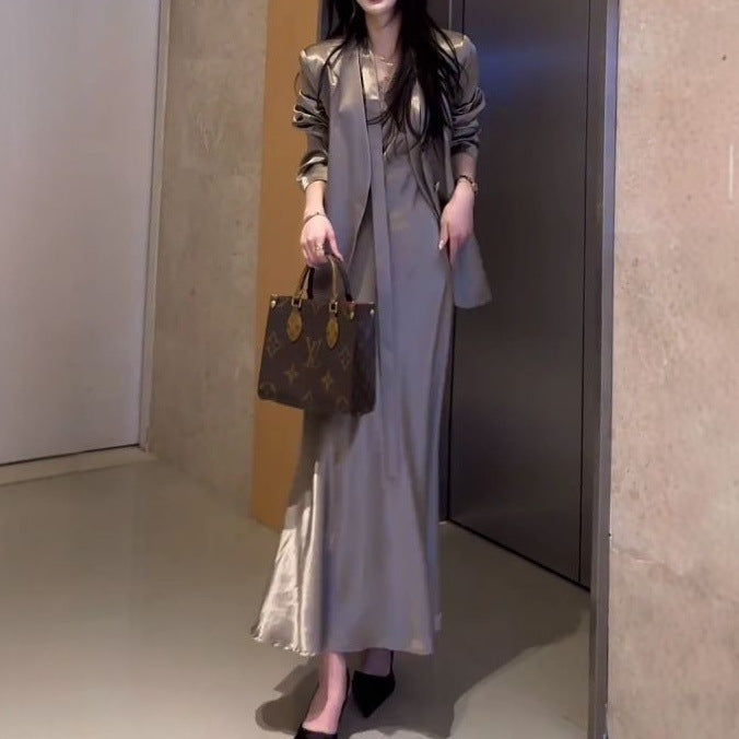 Womens Blazer And High-Waisted Dress Set