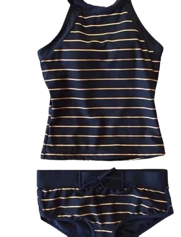 Women's Fashion Striped Panel Split Swimsuit