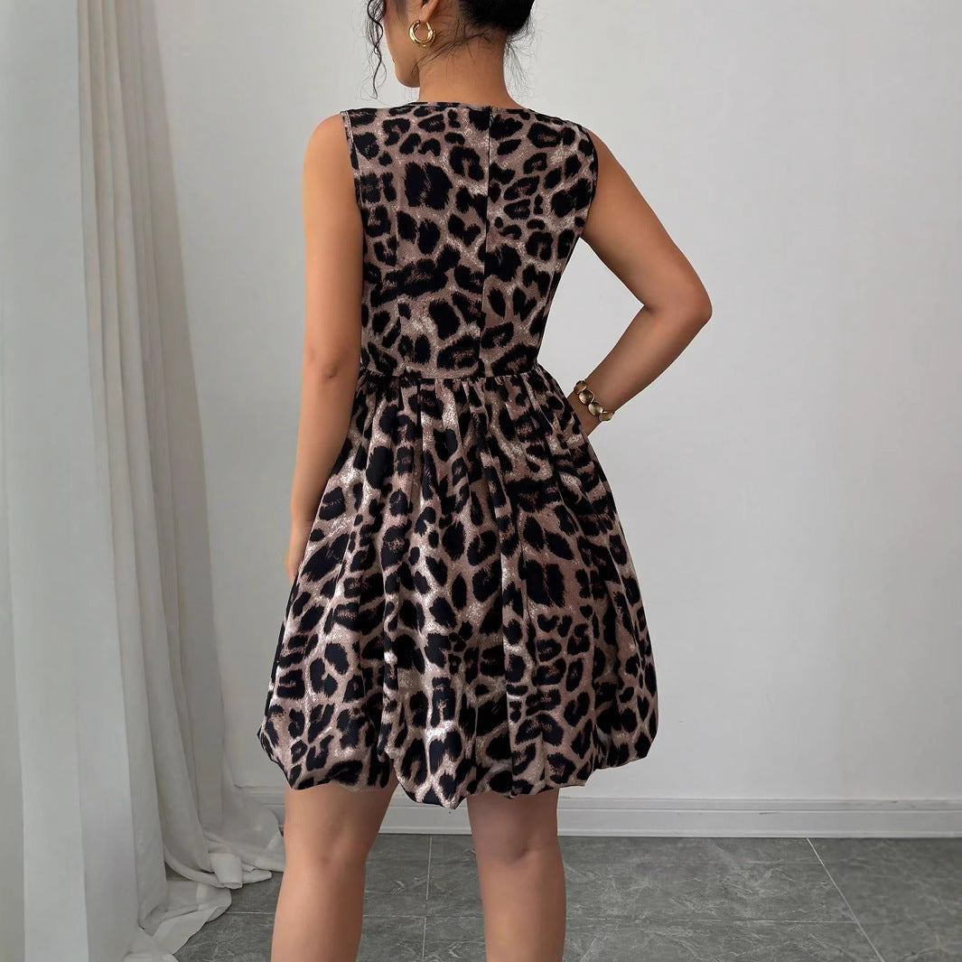 New Leopard Print Floral Dress For Women In Summer