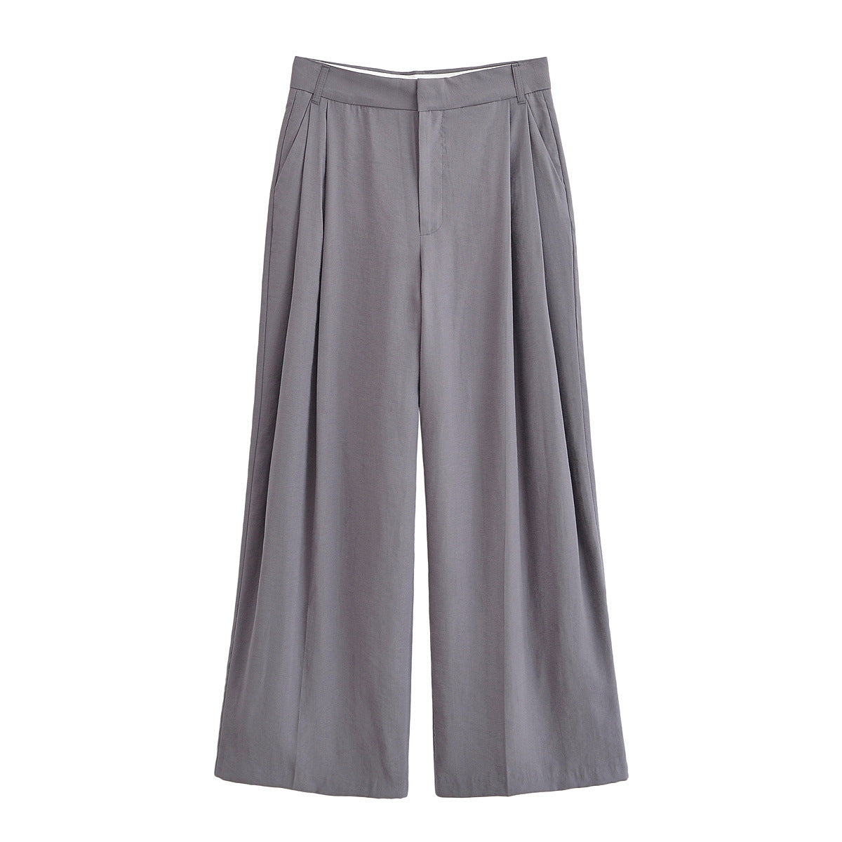 Fashionable Temperamental All-match Daily Flip Double Pleated Wide Leg Pants