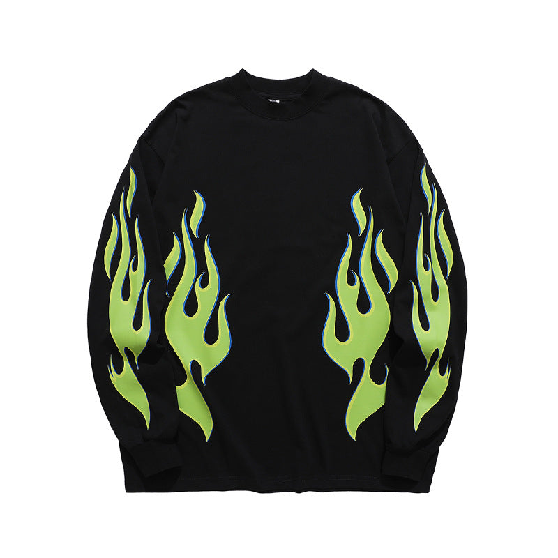 Design Niche Green Flame Printed Long Sleeves