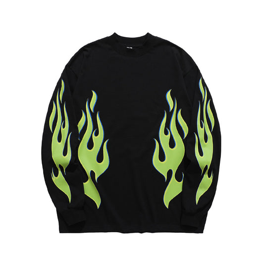Design Niche Green Flame Printed Long Sleeves