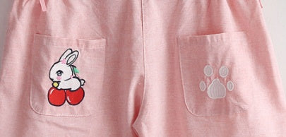 Cute rabbit embroidered shorts