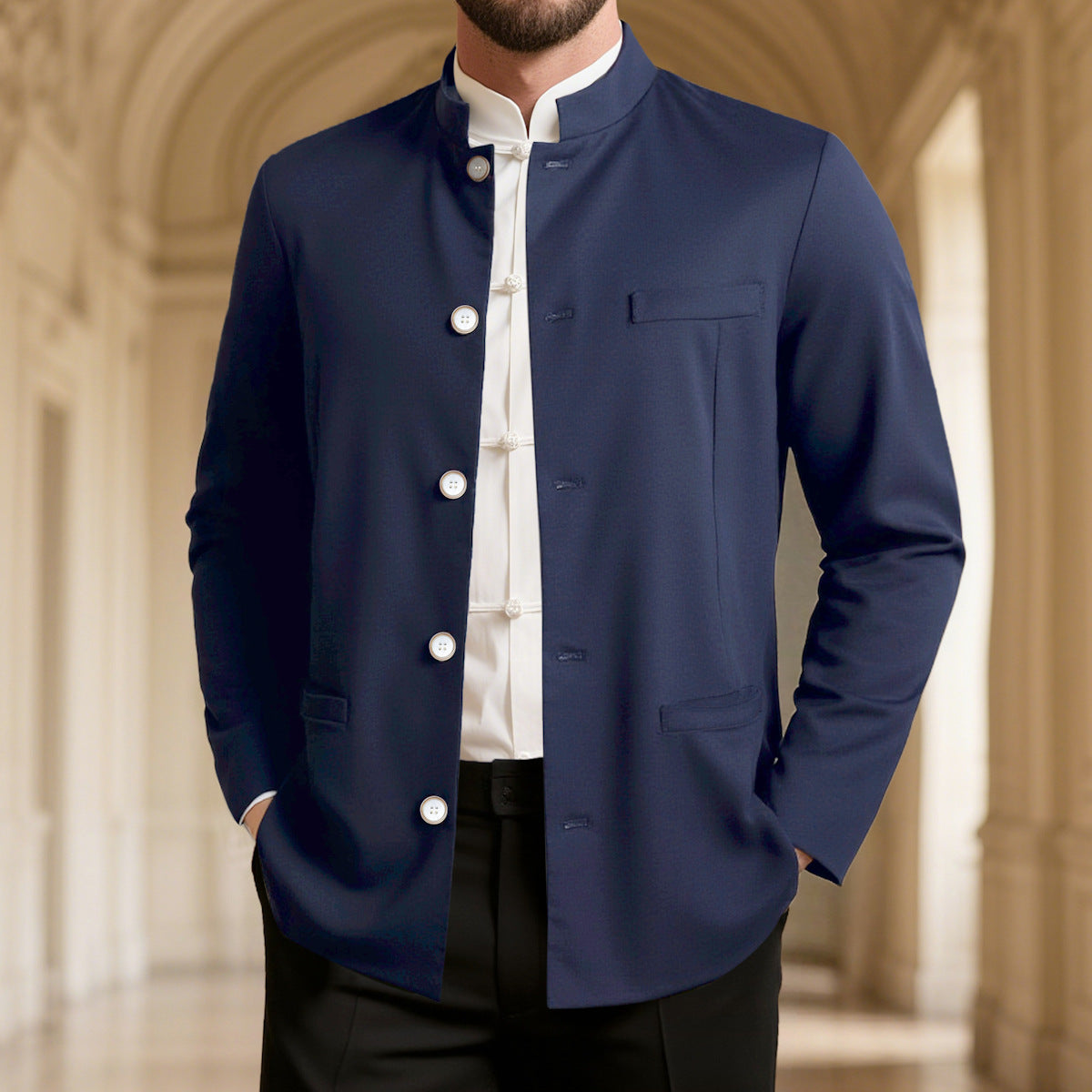 Men's Casual Stand Collar Single Western Coat Slim Fit