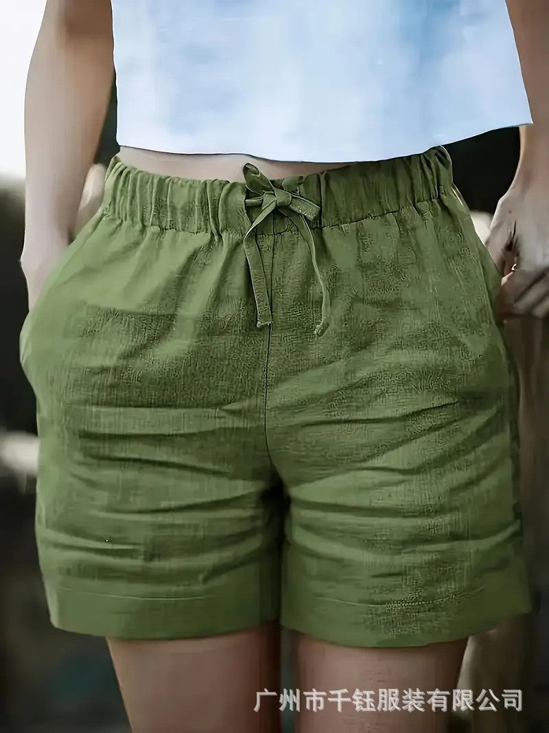 Women's High-Waist Casual Shorts With Elastic Drawstring Waistband