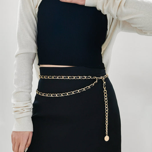 Taljekædebælte til kvinder, Haute Couture-kjole, metalkæde udsmykket taljeforsegling med nederdel til dragt