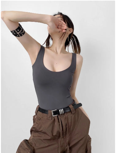 Seam Nude Feel Belly Contracting Yoga Bodysuit Big U-neck Stretch Fitness Sports Fitness Vest