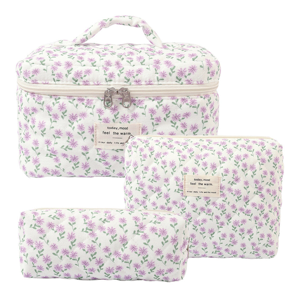 Small Floral Storage Portable Cosmetic Bag Large Capacity