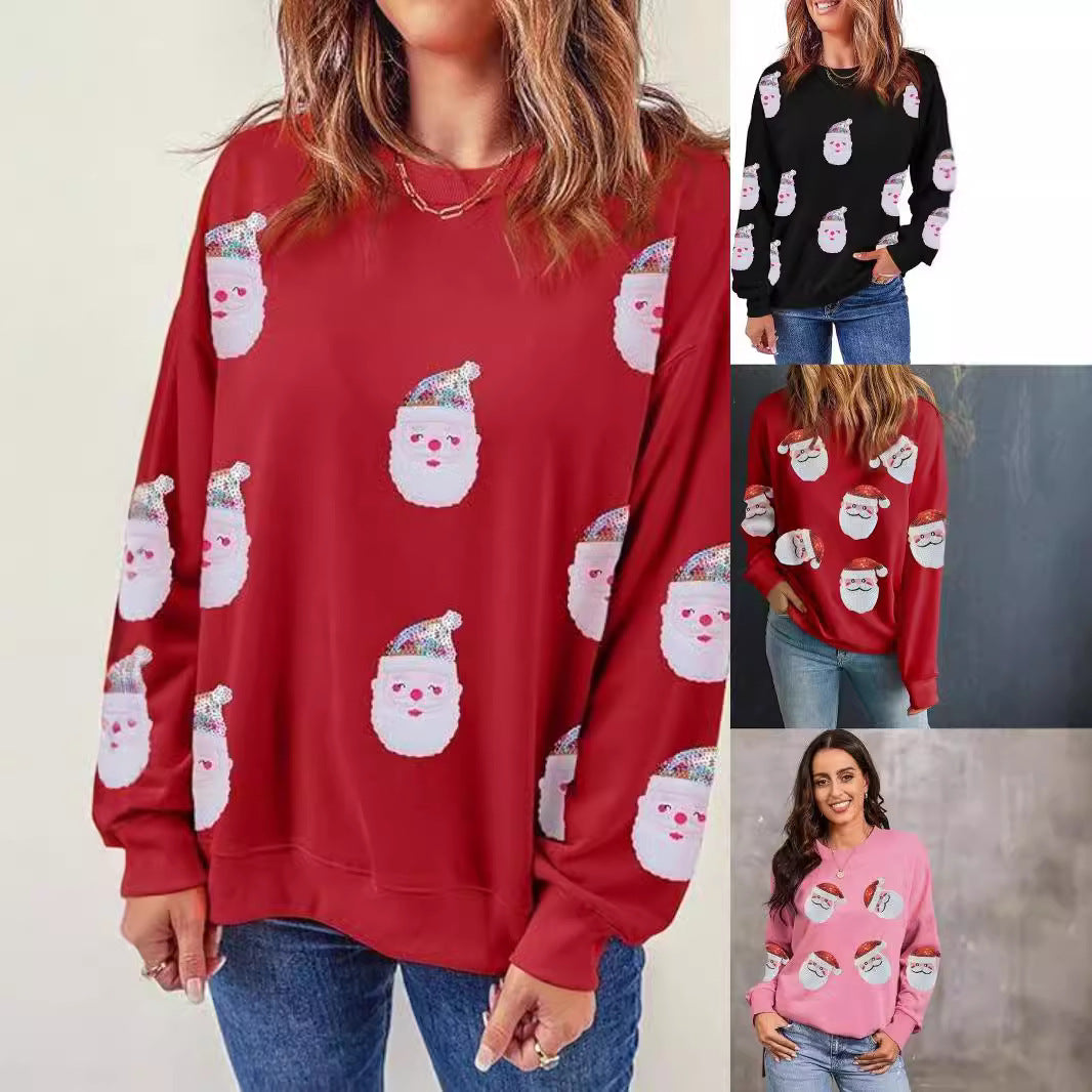 Santa Claus Sequins Festival Casual Long Sleeve Sweatshirt