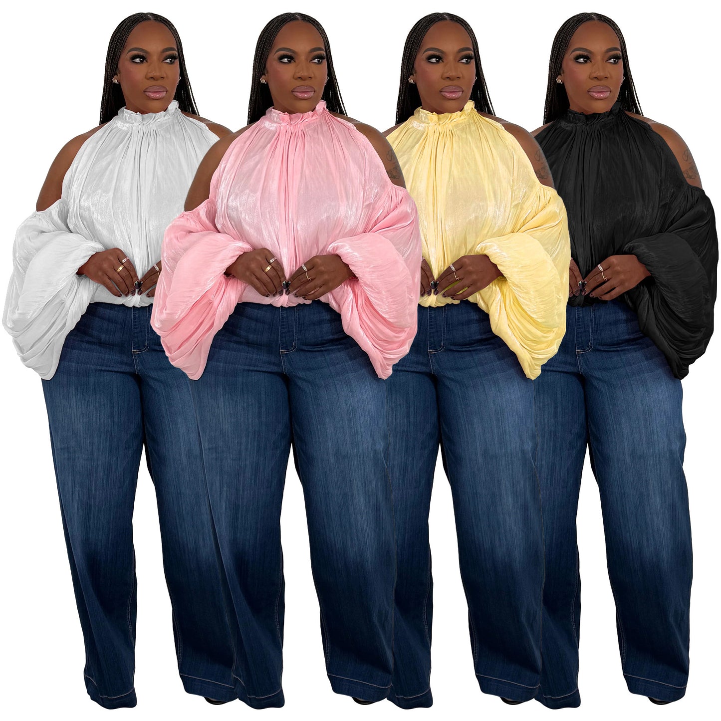 Design-forward Womens Top With An Off-the-shoulder Cut And Puffed Organza Sleeves
