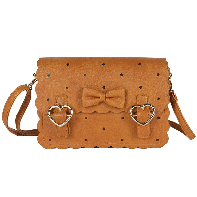 Japanese Anime Peripheral Vintage Style Cute Funny Embroidered Biscuit Bag Bow Soft Girl Student Pu Messenger Bag