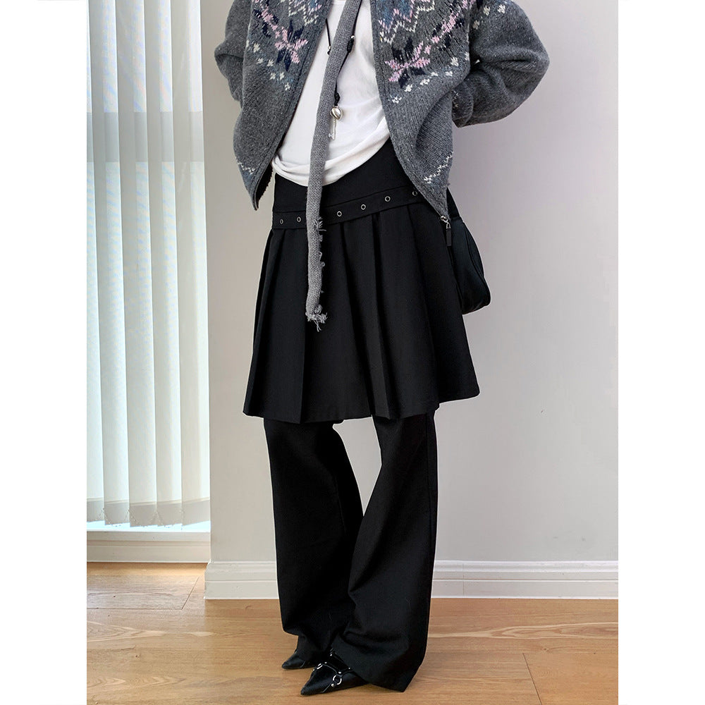 New Autumn Korean-Style Design Fake Two-Piece Casual Pants In A Bib-Style Cut
