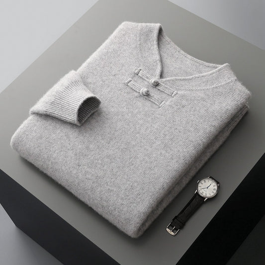 Mens Retro Stand-Up Collar Pure Wool Sweater