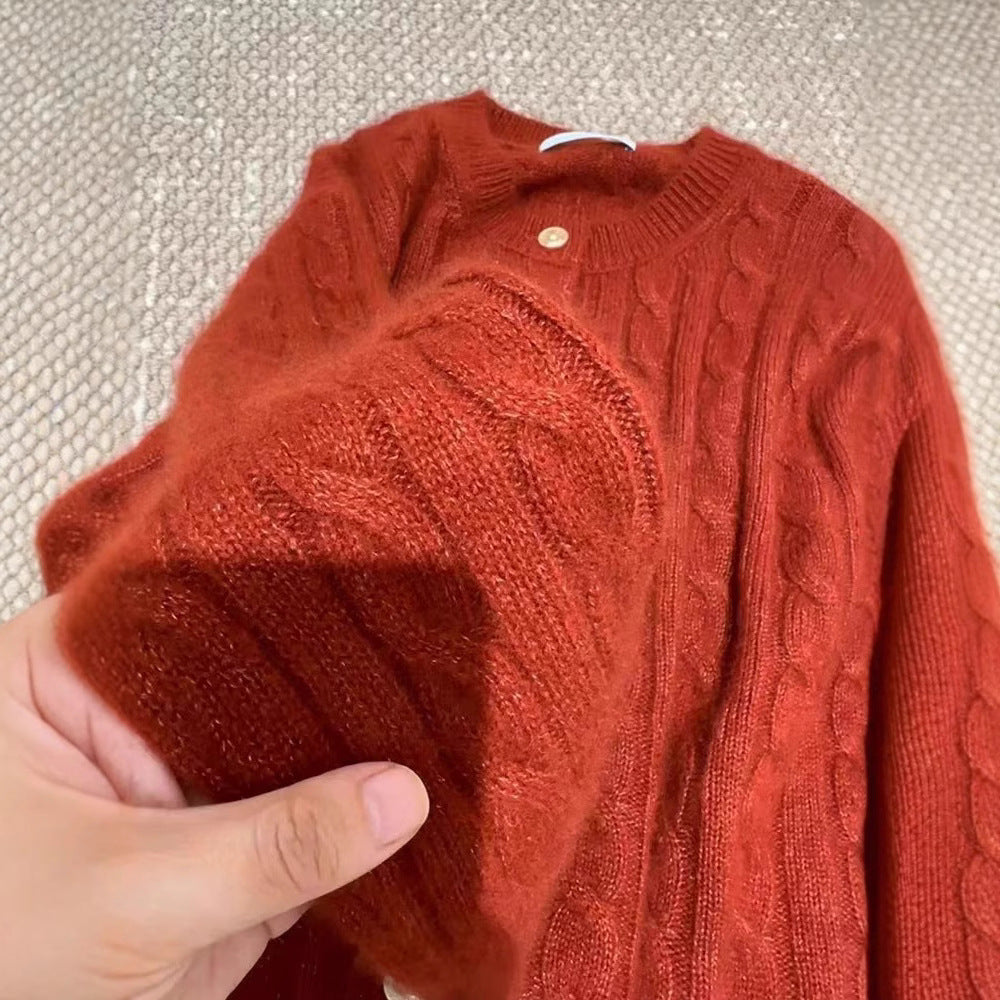 Moderigtig tyk varm rød crewneck-sweater