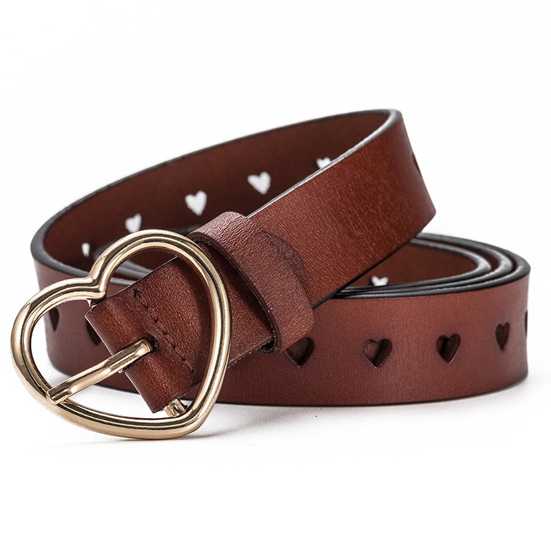 Peach heart buckle leather belt