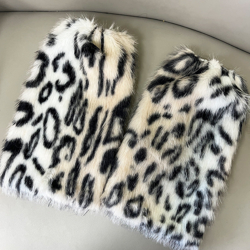 Leopard-print Faux Fur Leg Warmers With Furry Cuffs And Foot Coverings