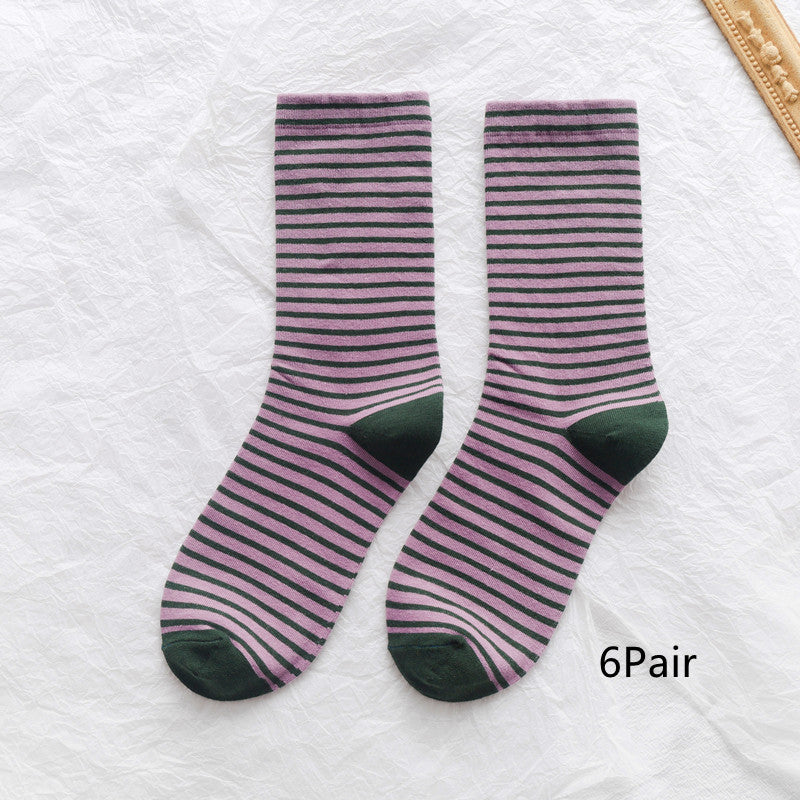 New Japanese Striped Fashion Ladies Mid Tube Socks