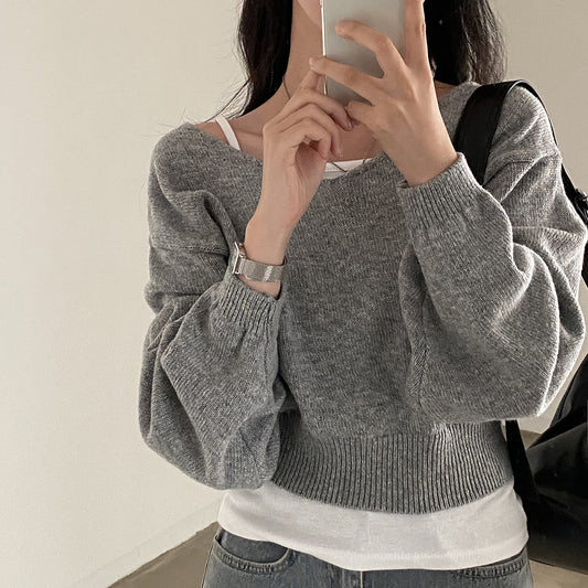 All-matching V-neck Pullover Sweater Long Sleeve Thermal Sweater