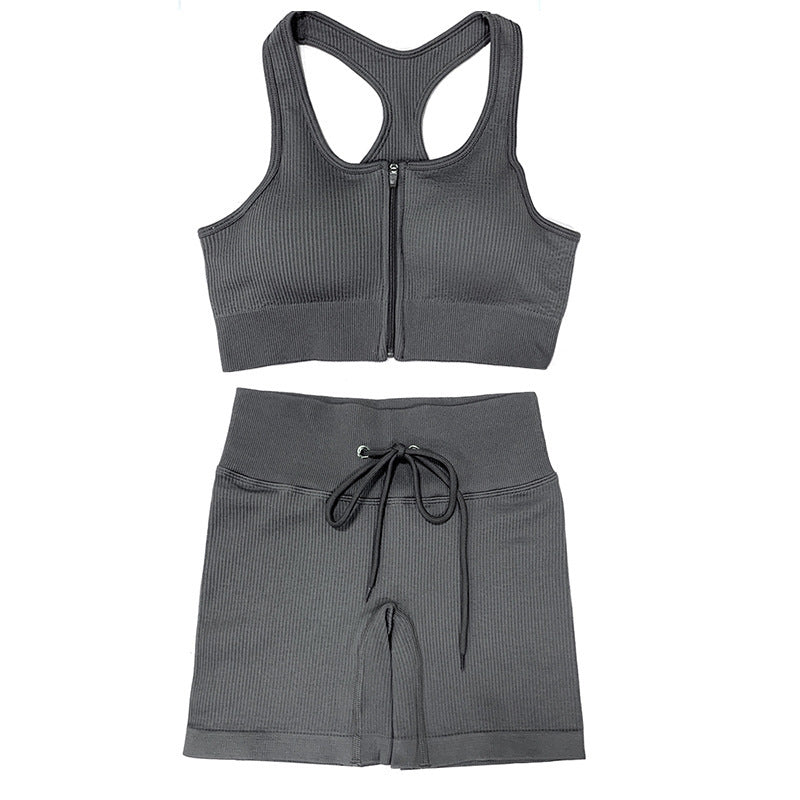 Seamless Yoga Suit Threaded Vest Short Sleeve Shorts Two-piece Suit