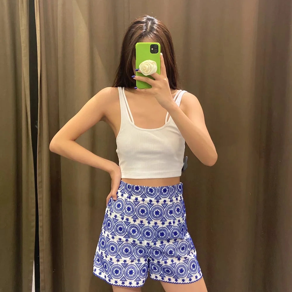Casual Embroidered Straight Shorts