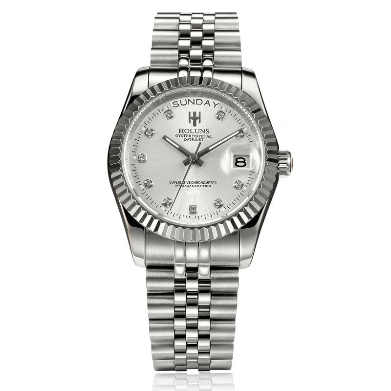 Multi-function calendar watch with diamond scale