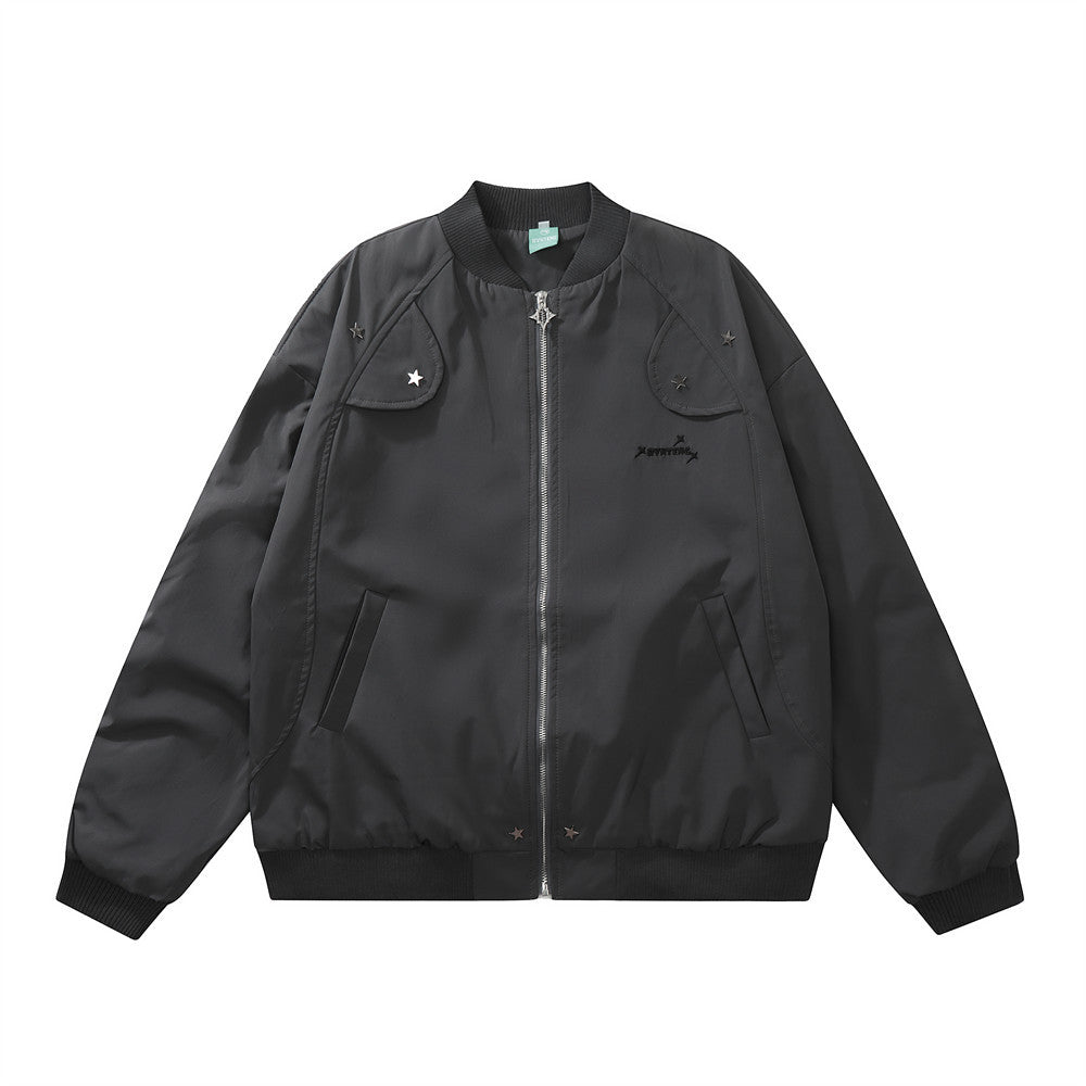 Men's Ins Loose Long Sleeve Solid Color Spring And Autumn Mechanical Style Pilot Jacket