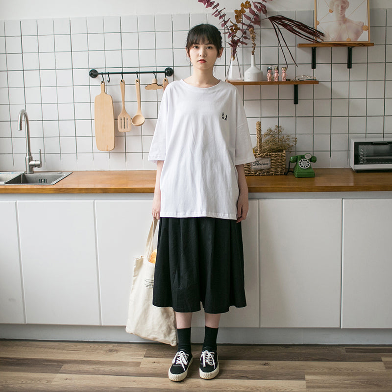 Japanske overalls sorte bukser med vide ben til damer